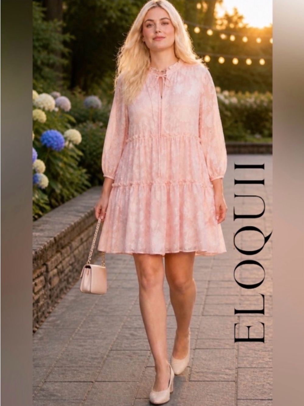 🎀 Eloquii Floral Tiered Mini Dress, Size 20 in Ballet Pink, NWT